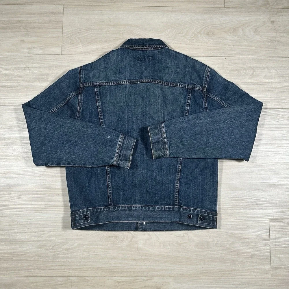 Vintage J.Crew Mens Denim Trucker Jacket Size Medium Dark Wash Hong‎ Kong Made